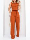 Women Single-Breasted Solid Top 2PCS Outfit 2025 Spring Summer Loungewear Wide Leg Pants Matching Sets Elegant Ladies Suits