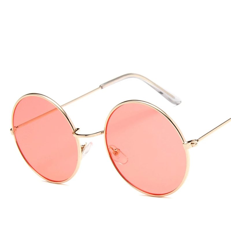 2023 Women's Alloy Mirror Sunglasses, Retro Designer Sunglasses, Pink Round Sunglasses for Women - Image 3