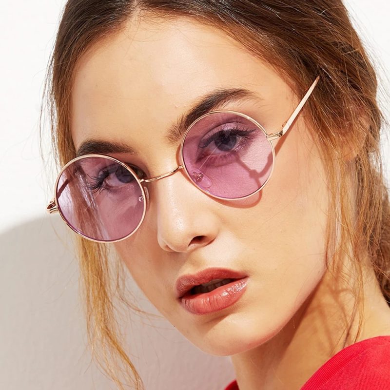 2023 Women's Alloy Mirror Sunglasses, Retro Designer Sunglasses, Pink Round Sunglasses for Women - Image 6