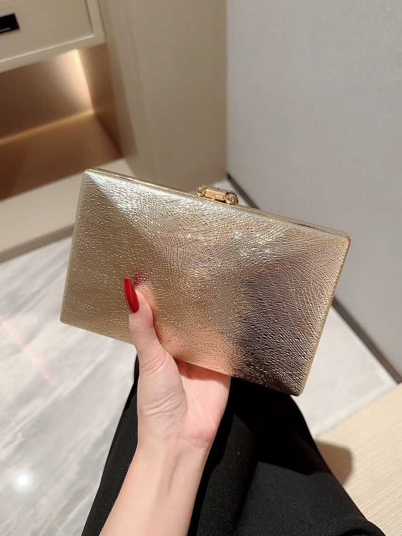 Women's Fashion Gold Leaf Buckle Box Dinner Bag Clutch Chain Bag Evening Bag Dress Bag Party Prom Clutch - Image 2