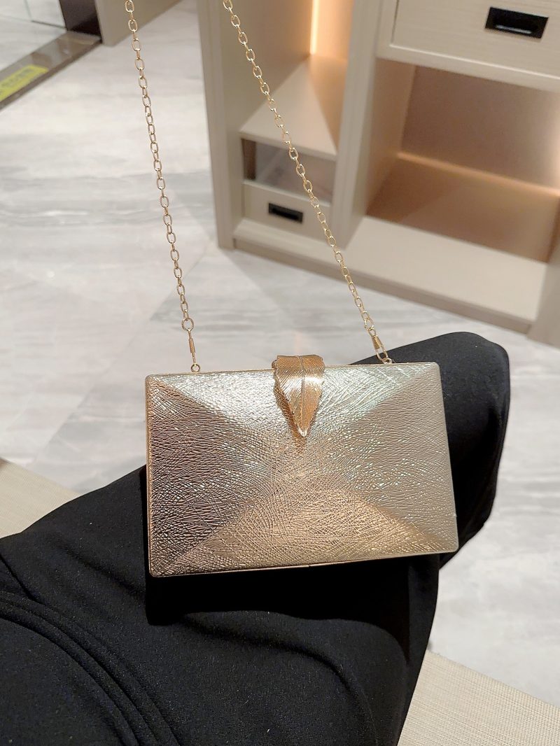 Women's Fashion Gold Leaf Buckle Box Dinner Bag Clutch Chain Bag Evening Bag Dress Bag Party Prom Clutch - Image 3