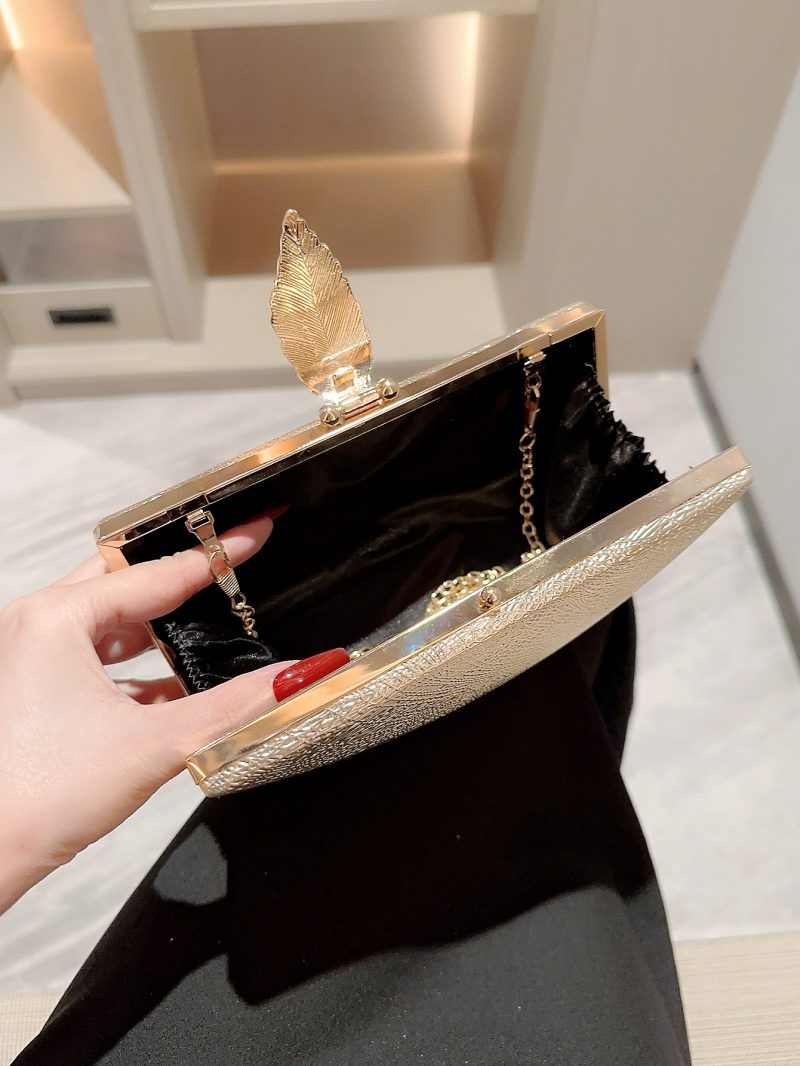 Women's Fashion Gold Leaf Buckle Box Dinner Bag Clutch Chain Bag Evening Bag Dress Bag Party Prom Clutch - Image 5
