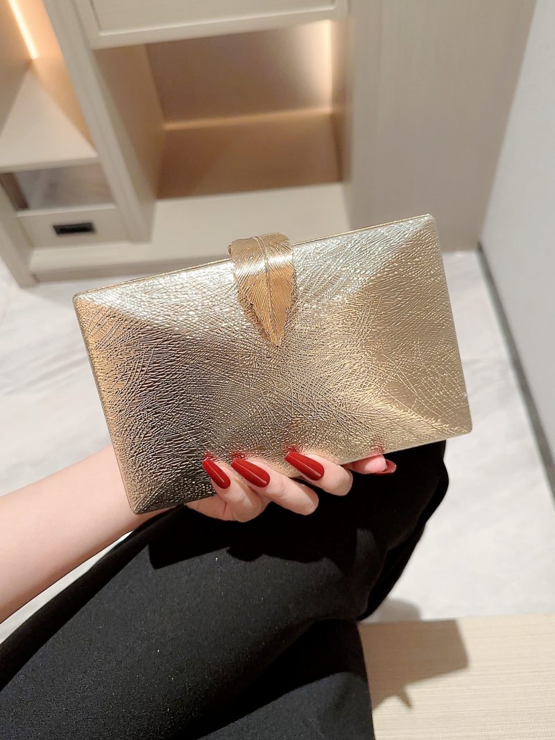 Women's Fashion Gold Leaf Buckle Box Dinner Bag Clutch Chain Bag Evening Bag Dress Bag Party Prom Clutch - Image 6