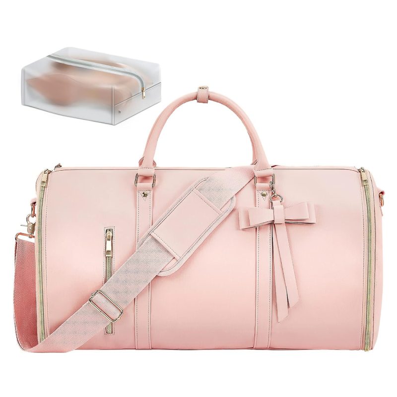 Women Trendy Travel PU Leather Suit Garment Bags Storage Duffle Tote Bags with Butterfly Tie - Image 2
