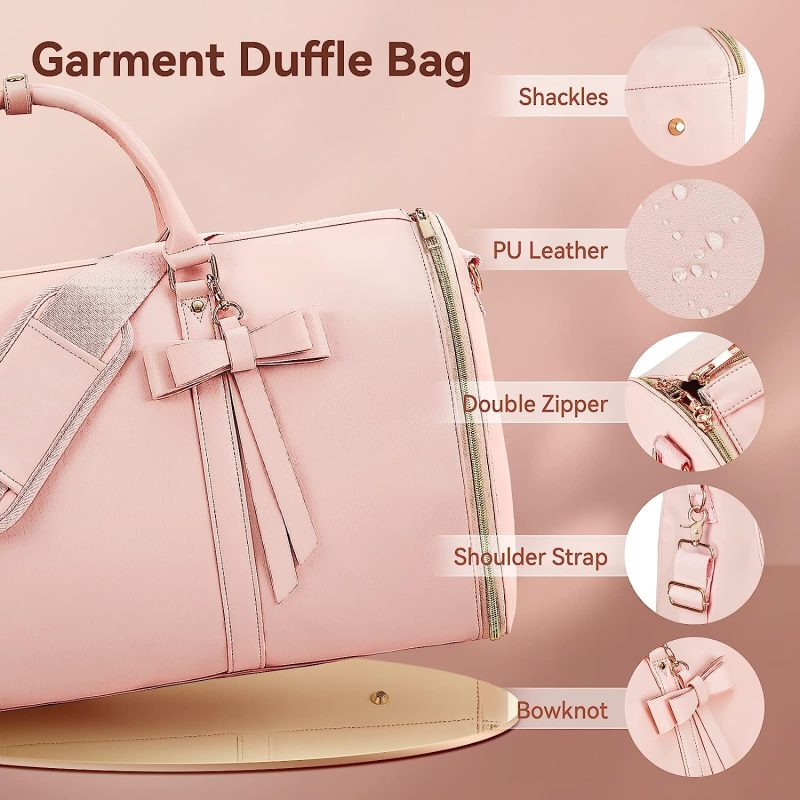 Women Trendy Travel PU Leather Suit Garment Bags Storage Duffle Tote Bags with Butterfly Tie - Image 4