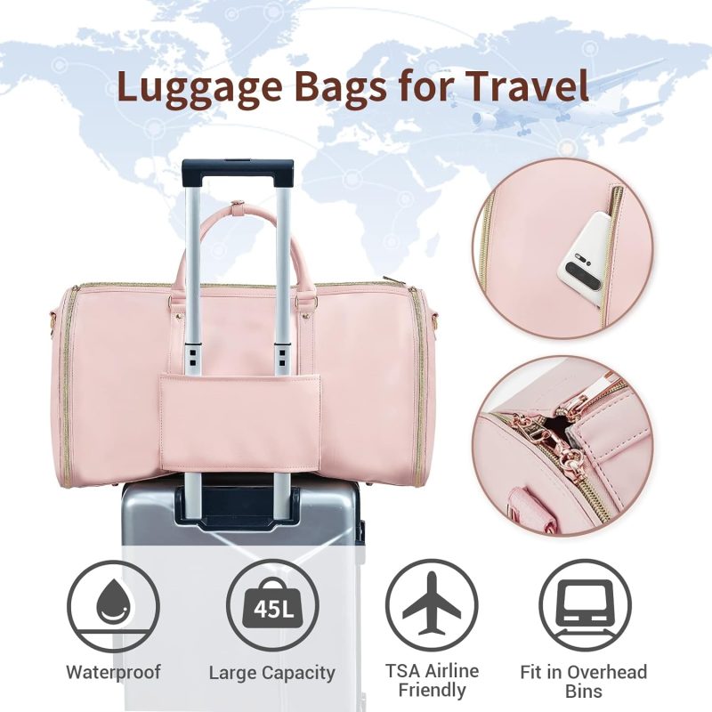 Women Trendy Travel PU Leather Suit Garment Bags Storage Duffle Tote Bags with Butterfly Tie - Image 5