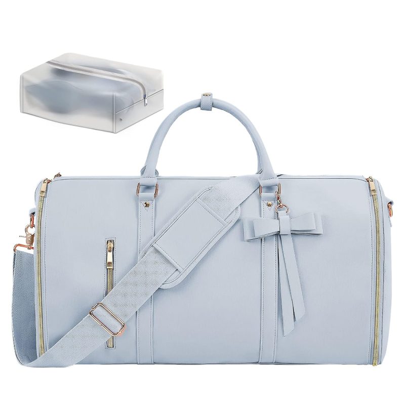 Women Trendy Travel PU Leather Suit Garment Bags Storage Duffle Tote Bags with Butterfly Tie - Image 7