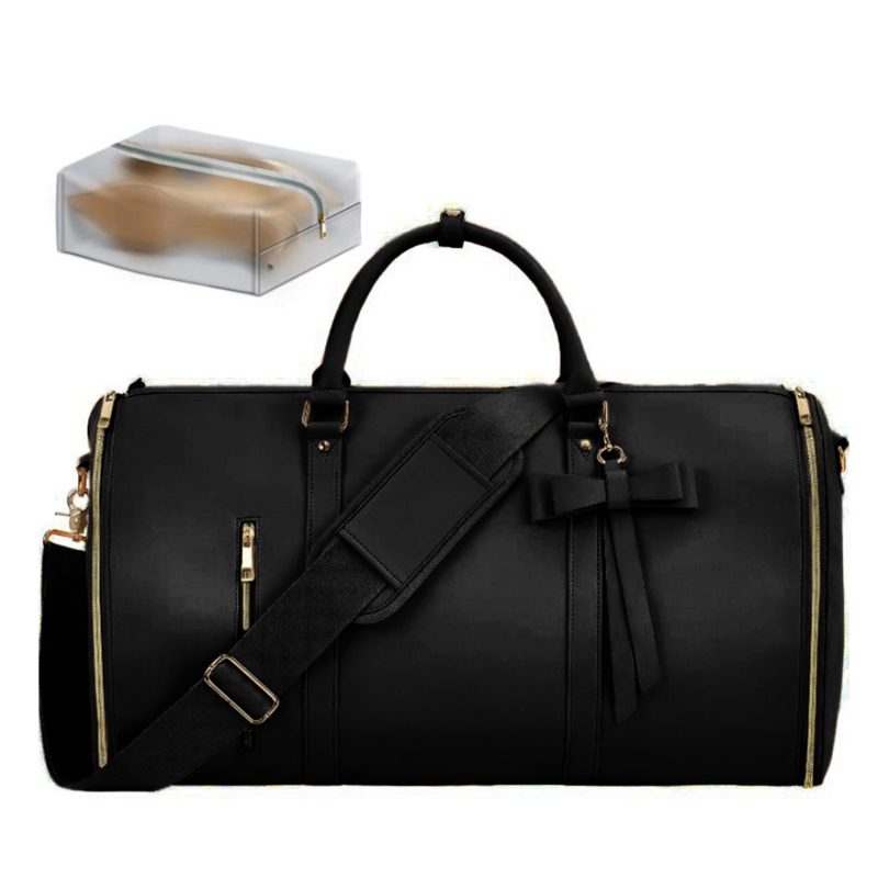Women Trendy Travel PU Leather Suit Garment Bags Storage Duffle Tote Bags with Butterfly Tie - Image 8