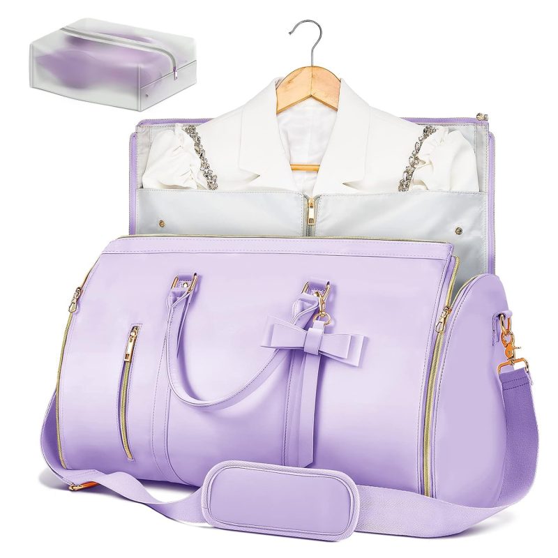 Women Trendy Travel PU Leather Suit Garment Bags Storage Duffle Tote Bags with Butterfly Tie - Image 9