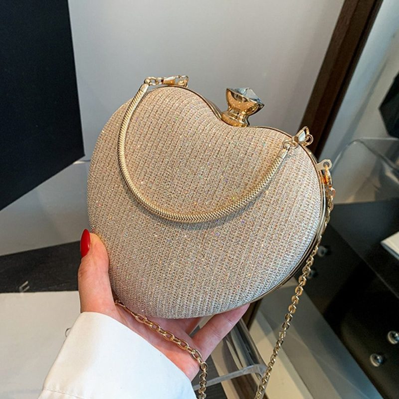 Gold Bright Silk Circular Evening Bag Women Banquet Clutch Rhinestone Decor Chain Shoulder Bags Luxury Female Party Handbags - Image 3