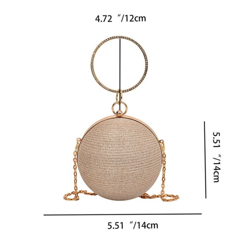 Gold Bright Silk Circular Evening Bag Women Banquet Clutch Rhinestone Decor Chain Shoulder Bags Luxury Female Party Handbags - Image 6