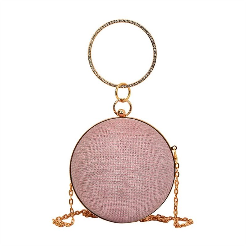 Gold Bright Silk Circular Evening Bag Women Banquet Clutch Rhinestone Decor Chain Shoulder Bags Luxury Female Party Handbags - Image 9