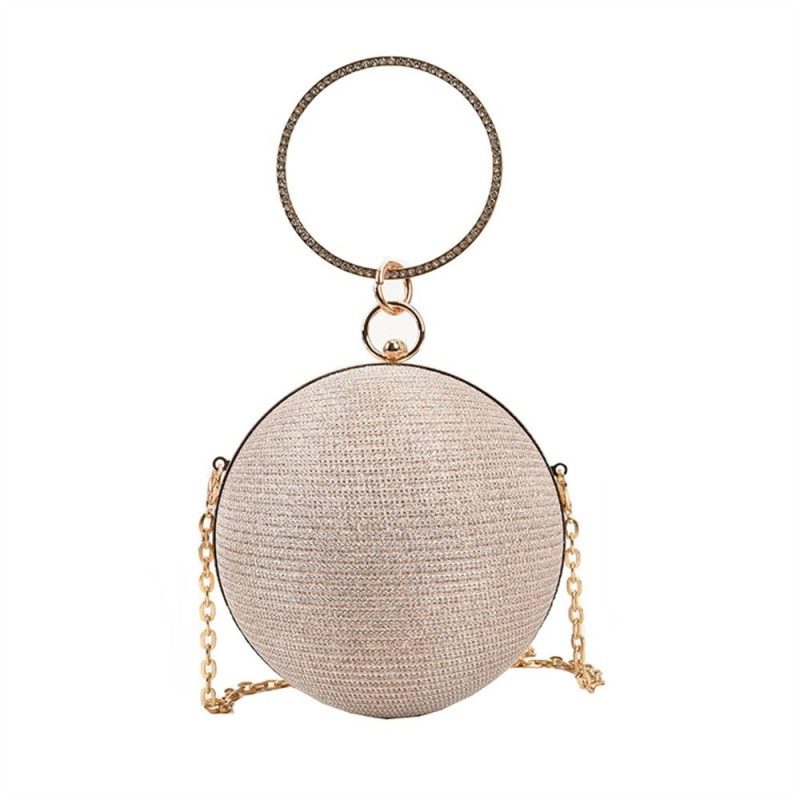 Gold Bright Silk Circular Evening Bag Women Banquet Clutch Rhinestone Decor Chain Shoulder Bags Luxury Female Party Handbags - Image 10