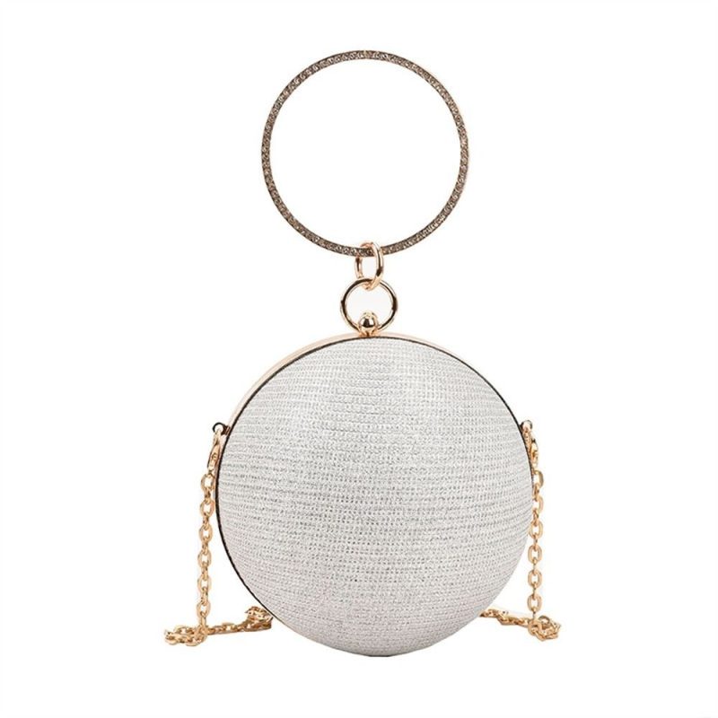 Gold Bright Silk Circular Evening Bag Women Banquet Clutch Rhinestone Decor Chain Shoulder Bags Luxury Female Party Handbags - Image 11