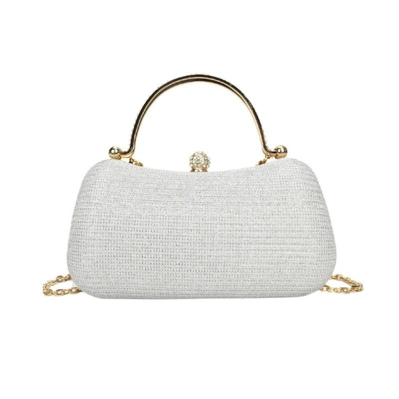Gold Bright Silk Circular Evening Bag Women Banquet Clutch Rhinestone Decor Chain Shoulder Bags Luxury Female Party Handbags - Image 12
