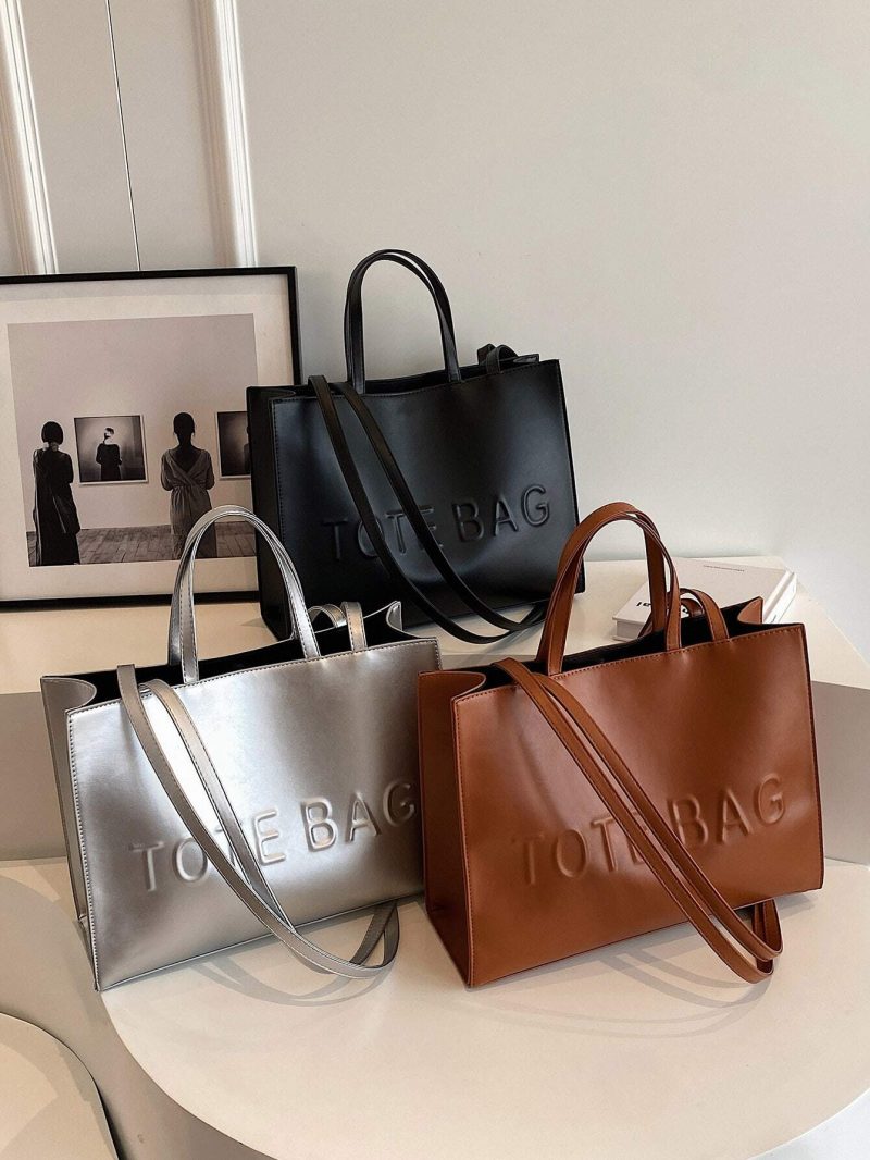 Large Capacity Fashionable Tote Bag With Letter Print Fashion Solid Color Simple Crossbody Bag Women Casual Handbag Shoulder Bag - Image 2