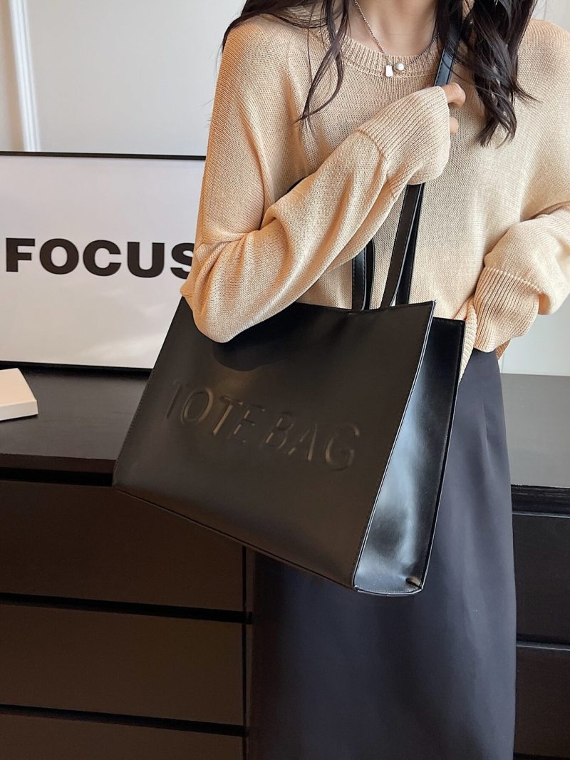 Large Capacity Fashionable Tote Bag With Letter Print Fashion Solid Color Simple Crossbody Bag Women Casual Handbag Shoulder Bag - Image 3