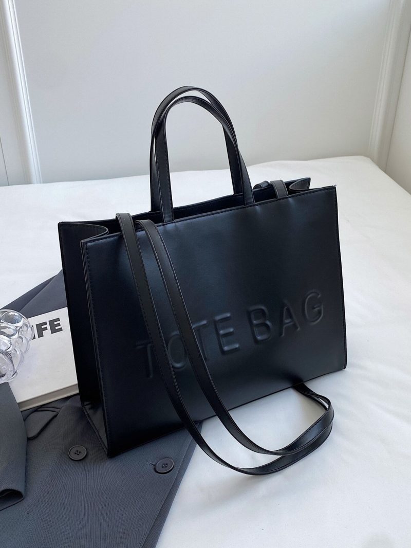Large Capacity Fashionable Tote Bag With Letter Print Fashion Solid Color Simple Crossbody Bag Women Casual Handbag Shoulder Bag - Image 4