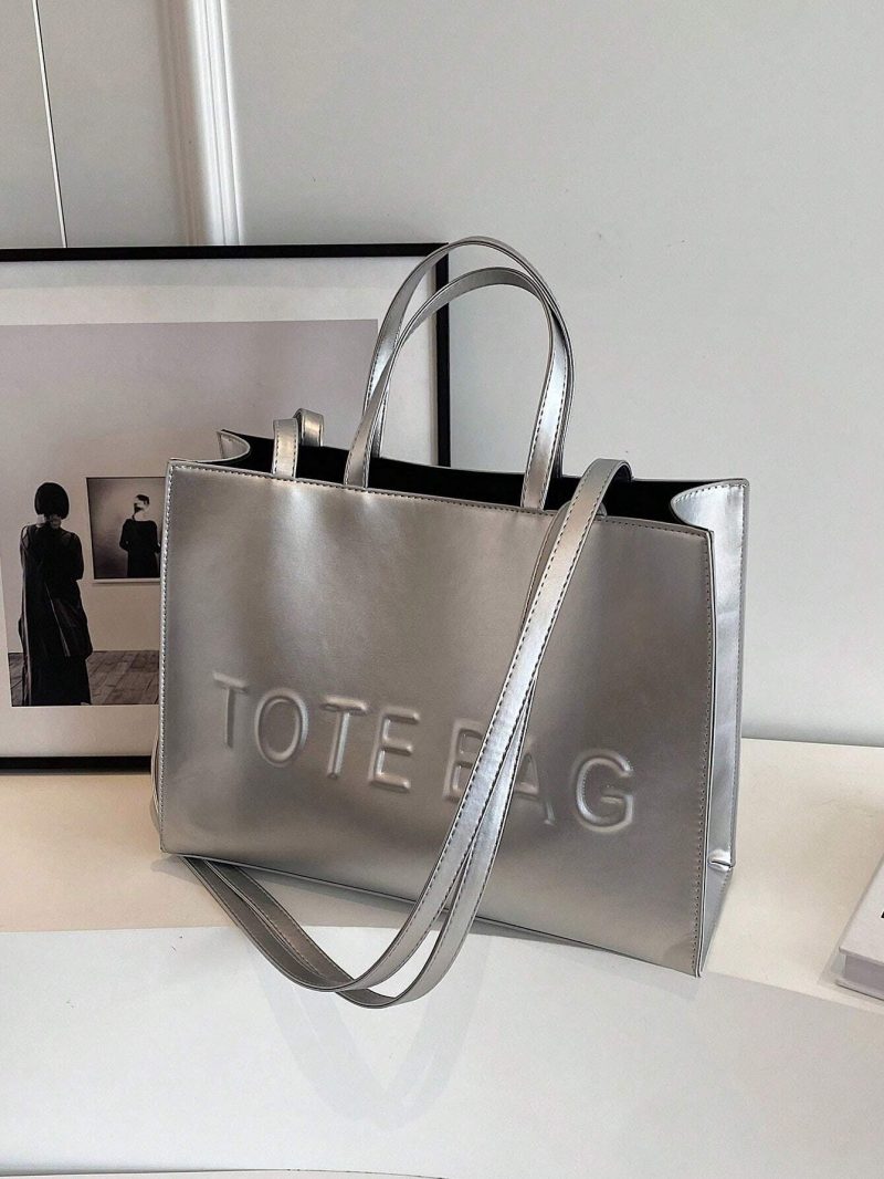 Large Capacity Fashionable Tote Bag With Letter Print Fashion Solid Color Simple Crossbody Bag Women Casual Handbag Shoulder Bag - Image 8