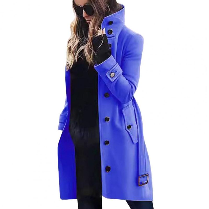 Women Woolen Coat Loose Fit Wool Jacket Stylish Plus Size Woolen Coat with High Collar Belt for Women Long Sleeve for Dating - Image 4