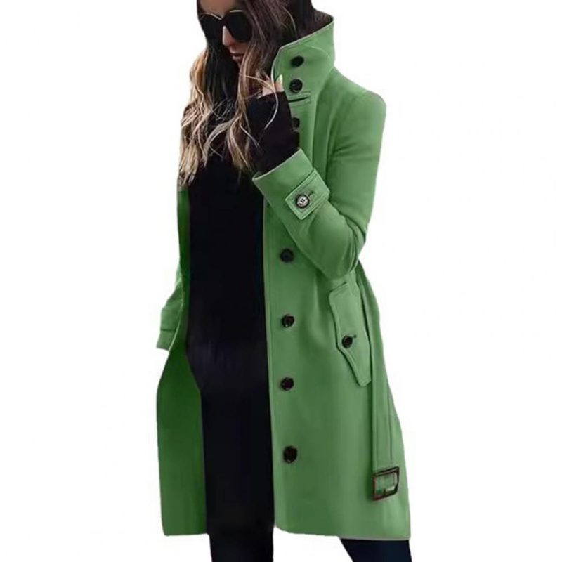Women Woolen Coat Loose Fit Wool Jacket Stylish Plus Size Woolen Coat with High Collar Belt for Women Long Sleeve for Dating - Image 7