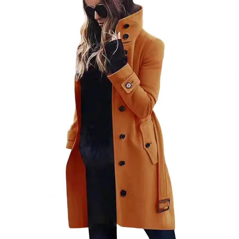 Women Woolen Coat Loose Fit Wool Jacket Stylish Plus Size Woolen Coat with High Collar Belt for Women Long Sleeve for Dating - Image 9