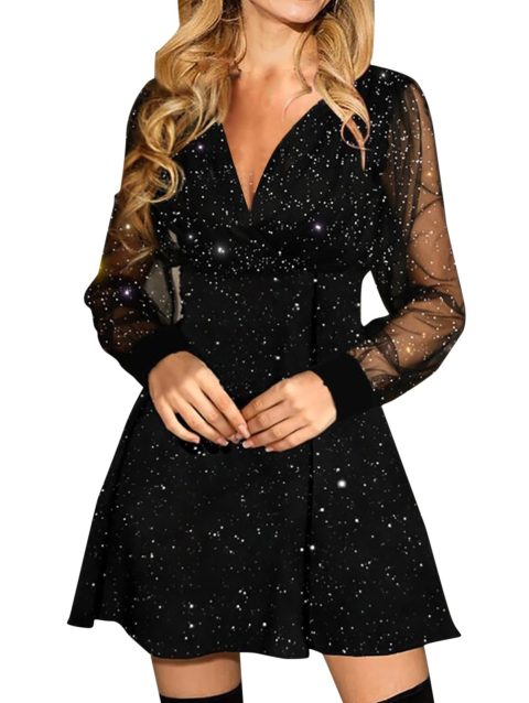 New fashionable and elegant women's sexy slim fit solid color lace patchwork evening dress long sleeved dress