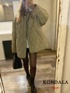 TRAFZA Streetwear Armygreen Oversized Long Jackets Women Long Sleeve O Neck Single Buttons Autumn Winter Coats Casual Outwears