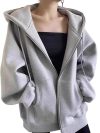 Autumn Winter Warm Long Gray/Black Jacket With Hood Long Sleeve Big Pocket Zipper Jacket Coat Women Casual Outerwear Coat Tops