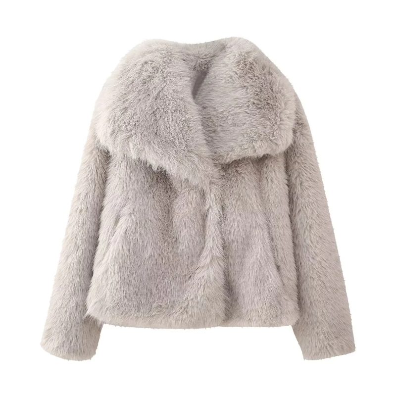 TRAFZA 2025 Fall Winter Women Casual Faux Fur Jackets Christmas Streetwear Solid Oversized Turn Down Collar Elegant Thick Coats - Image 7
