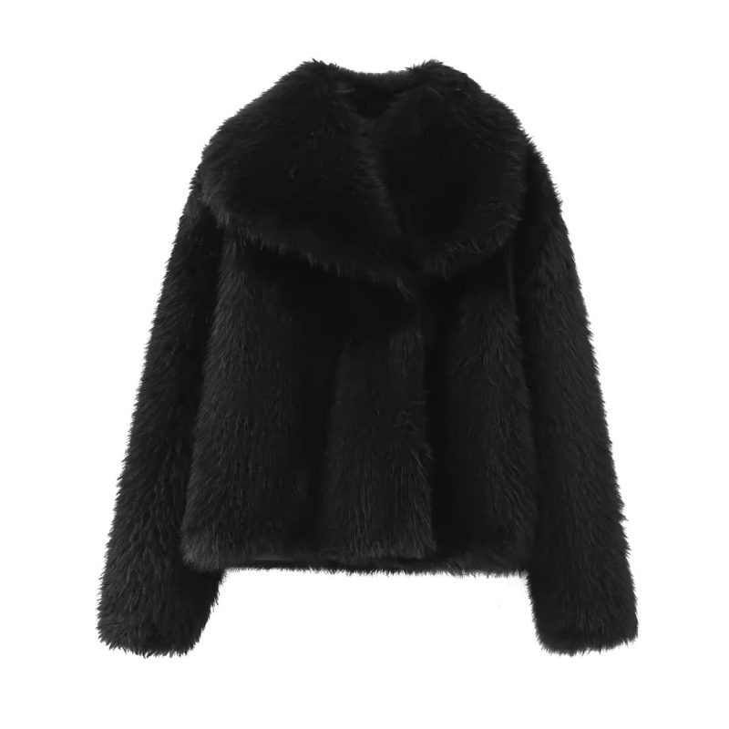 TRAFZA 2025 Fall Winter Women Casual Faux Fur Jackets Christmas Streetwear Solid Oversized Turn Down Collar Elegant Thick Coats - Image 8