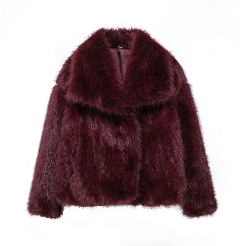 TRAFZA 2025 Fall Winter Women Casual Faux Fur Jackets Christmas Streetwear Solid Oversized Turn Down Collar Elegant Thick Coats - Image 9