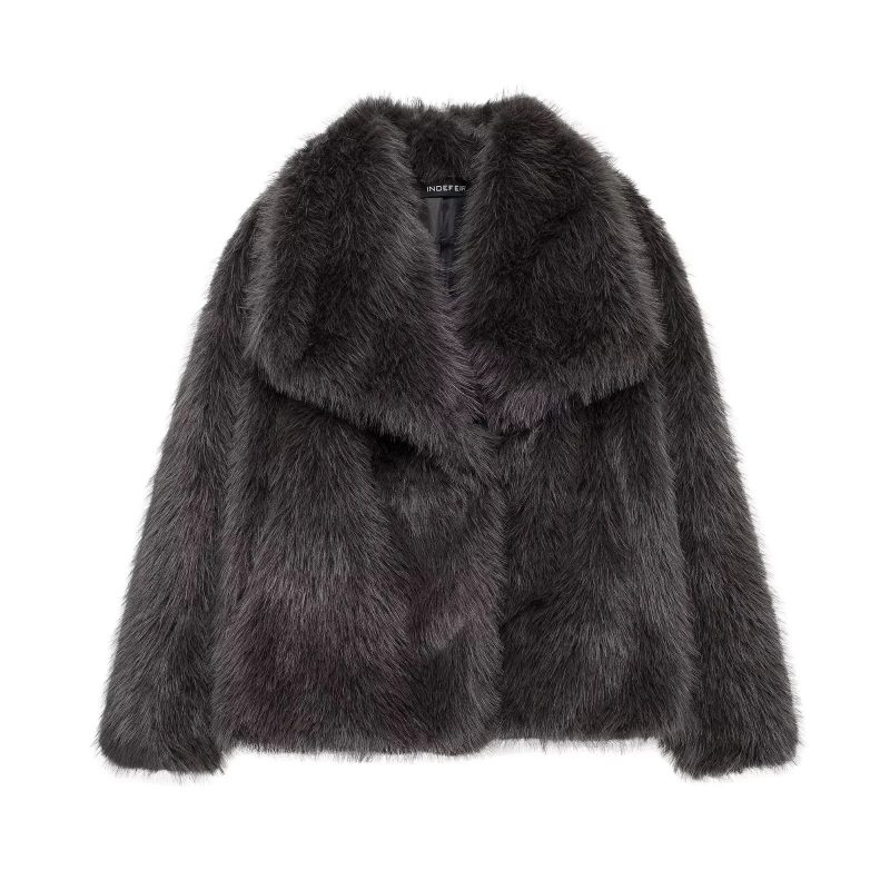 TRAFZA 2025 Fall Winter Women Casual Faux Fur Jackets Christmas Streetwear Solid Oversized Turn Down Collar Elegant Thick Coats - Image 11
