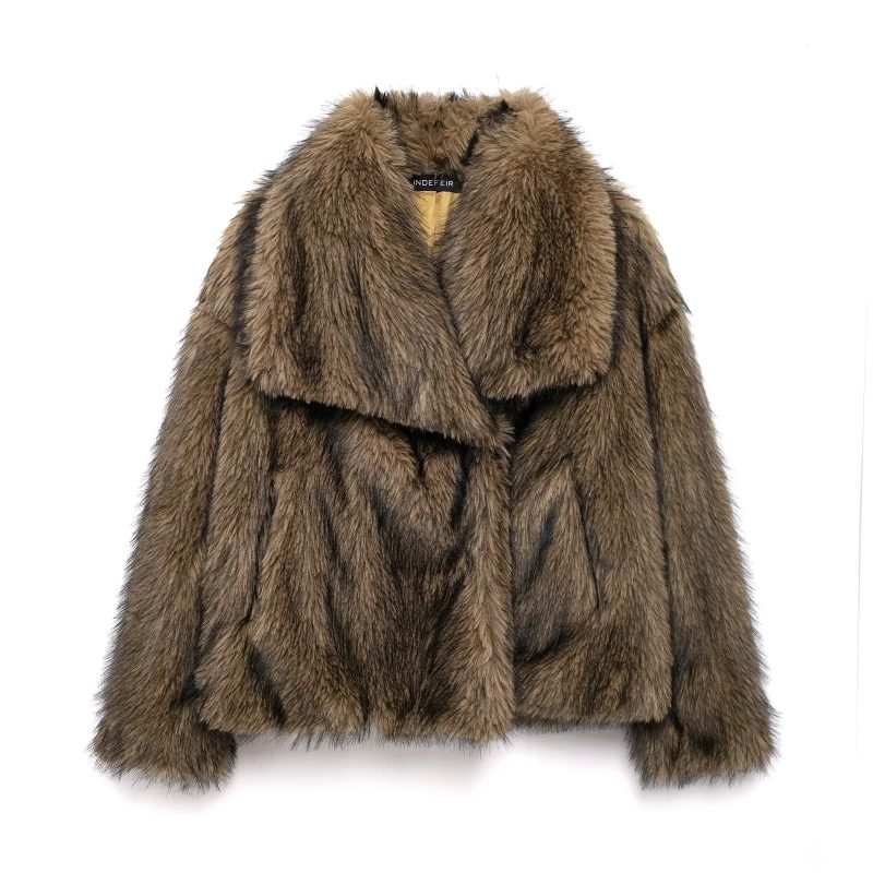TRAFZA 2025 Fall Winter Women Casual Faux Fur Jackets Christmas Streetwear Solid Oversized Turn Down Collar Elegant Thick Coats - Image 12