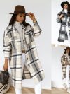 Winter Checked Jackets Coats Women Fashion Casual Oversized Turn Down Collar Long Outwear Thick Warm Woolen Blends Overcoats