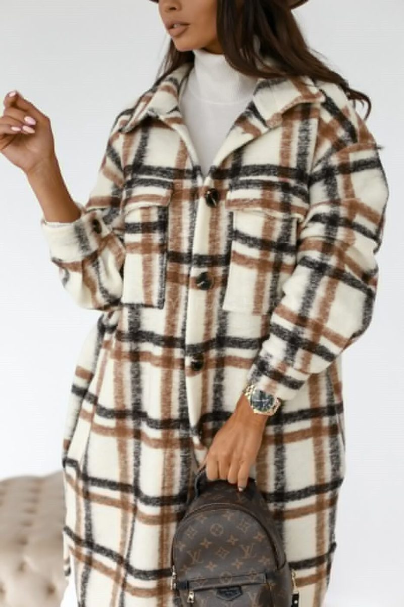 Winter Checked Jackets Coats Women Fashion Casual Oversized Turn Down Collar Long Outwear Thick Warm Woolen Blends Overcoats - Image 2