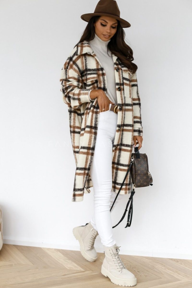 Winter Checked Jackets Coats Women Fashion Casual Oversized Turn Down Collar Long Outwear Thick Warm Woolen Blends Overcoats - Image 3