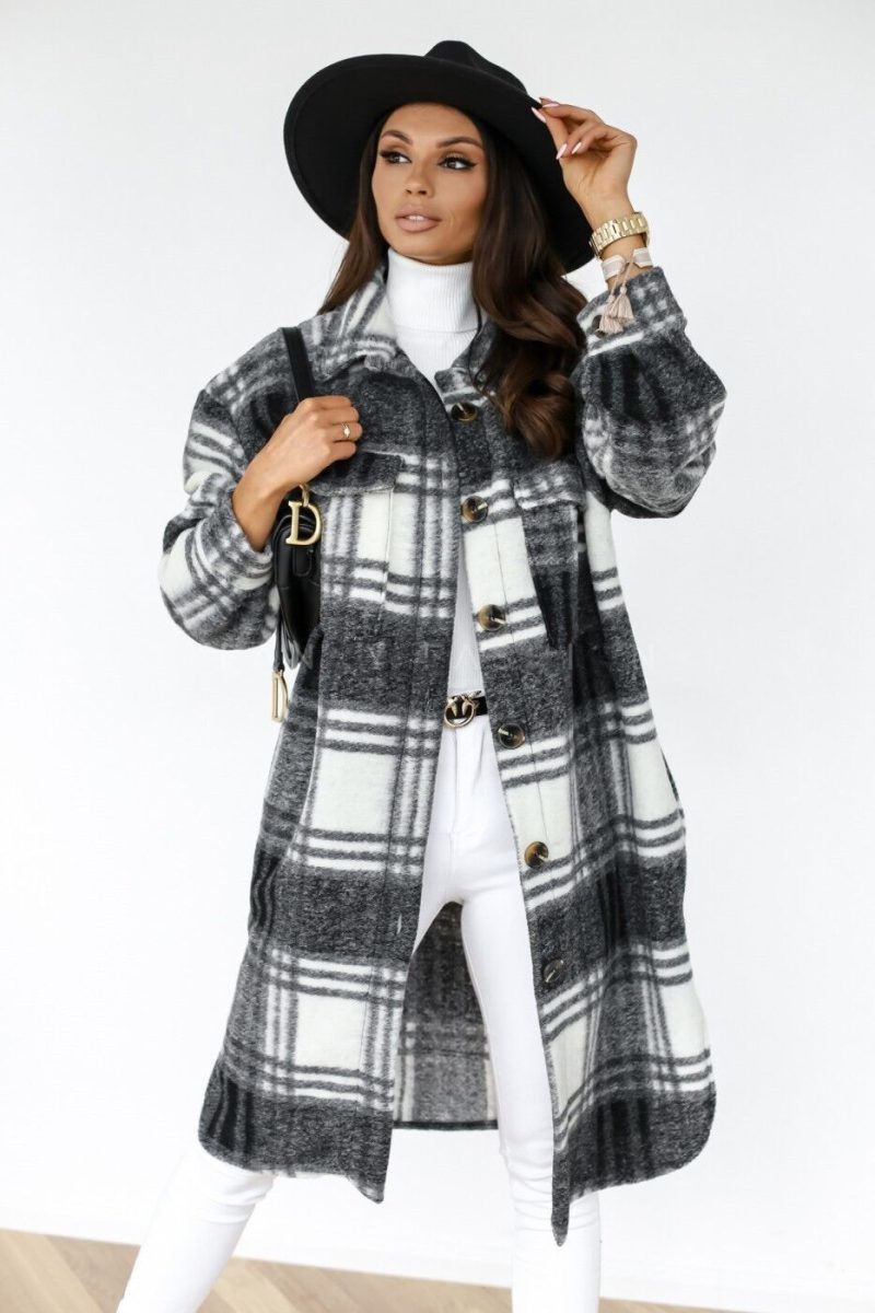 Winter Checked Jackets Coats Women Fashion Casual Oversized Turn Down Collar Long Outwear Thick Warm Woolen Blends Overcoats - Image 4