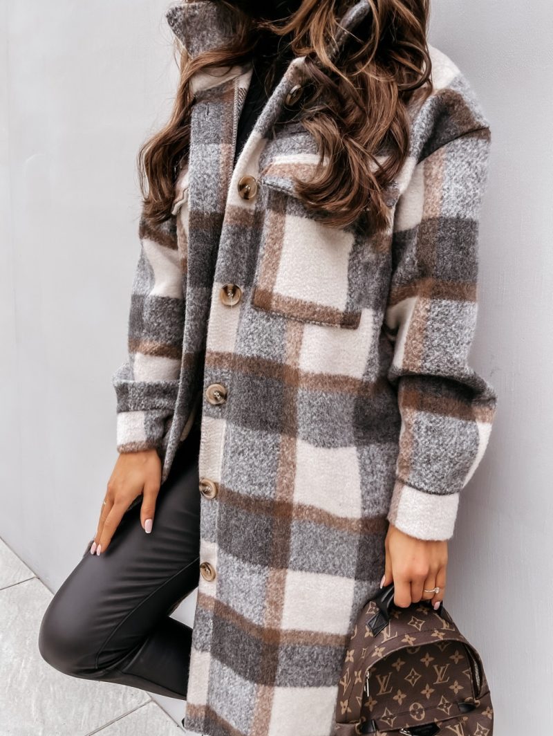 Winter Checked Jackets Coats Women Fashion Casual Oversized Turn Down Collar Long Outwear Thick Warm Woolen Blends Overcoats - Image 9