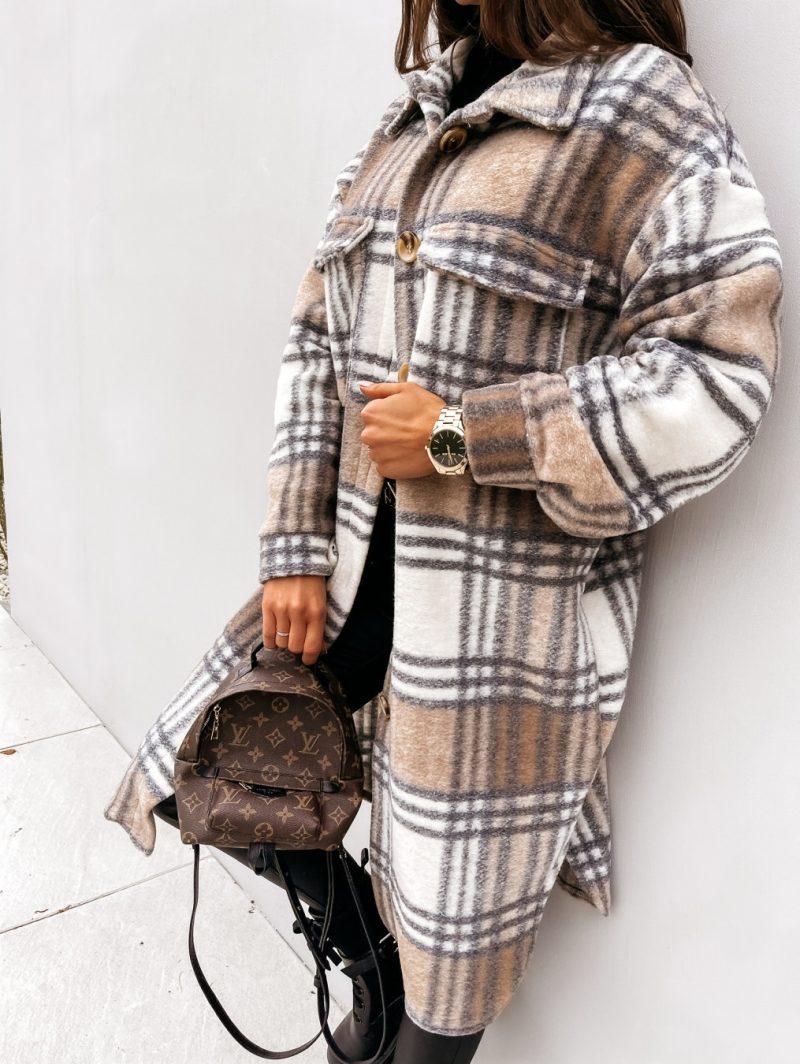 Winter Checked Jackets Coats Women Fashion Casual Oversized Turn Down Collar Long Outwear Thick Warm Woolen Blends Overcoats - Image 10