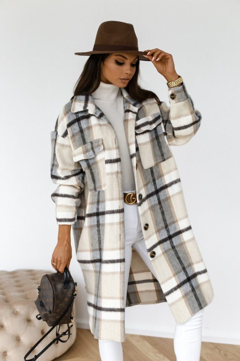 Winter Checked Jackets Coats Women Fashion Casual Oversized Turn Down Collar Long Outwear Thick Warm Woolen Blends Overcoats - Image 11