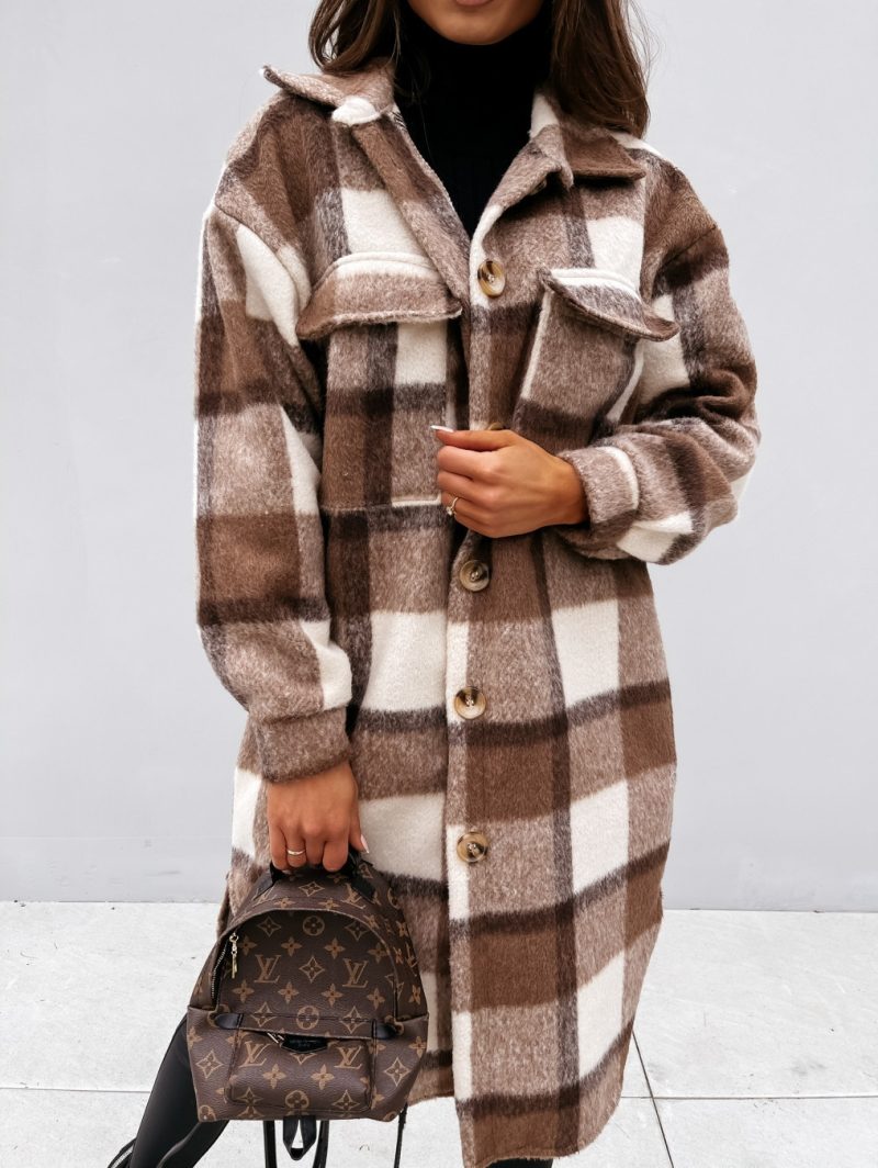 Winter Checked Jackets Coats Women Fashion Casual Oversized Turn Down Collar Long Outwear Thick Warm Woolen Blends Overcoats - Image 12