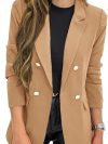 Women's Classic Buttons Slim Fitting Blazer Jacket Solid Color Casual Long Sleeve Lapel Blazer Female Work Office Outerwear