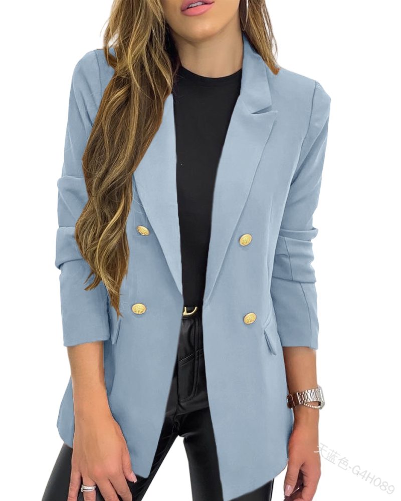 Women's Classic Buttons Slim Fitting Blazer Jacket Solid Color Casual Long Sleeve Lapel Blazer Female Work Office Outerwear - Image 6