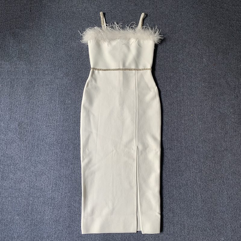 Sexy Beading Bandages Dress Women Black Feathers Elegant Clothing Celebrity Party Club Bodycon Midi Dresses - Image 7