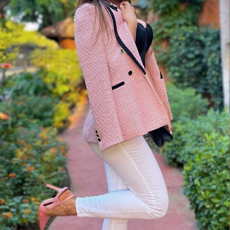 2024 autumn new women's clothing style fashionable and versatile slim fit light pink texture suit jacket - Image 2