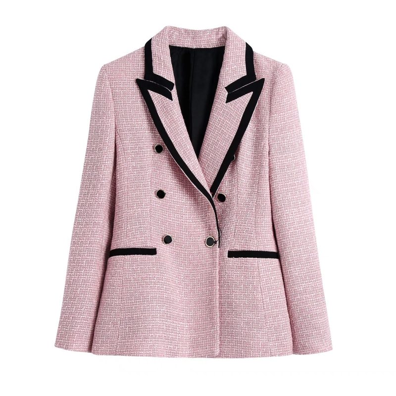 2024 autumn new women's clothing style fashionable and versatile slim fit light pink texture suit jacket - Image 3