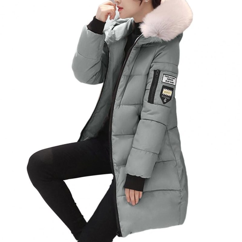 Cotton Coat with Faux Fur Collar Windproof Hooded Winter Cotton Coat with Zipper Pockets for Women Thickened Padded Stuffed Mid - Image 7