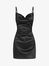Women's Sexy Satin Dress Spaghetti Strap Slip Nightwear Side Slit Cocktail Party Dress Silky Solid Asymmetric Mini Dresses 2024 - Image 7