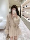 Thin Strap Woolen Jacket 2024 Spring Autumn Long Sleeved Loose High-end Patchwork Short Style Hairy Sleeve New Year Battle Robe
